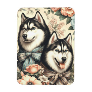 Vintage Siberian Husky Illustration Magnet