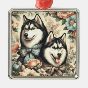 Vintage Siberian Husky  Illustration Metal Ornament