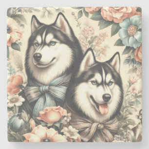 Vintage Siberian Husky Illustration Stone Coaster