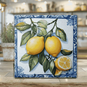 Vintage Sicilian Blue Border Lemon Ceramic Tile