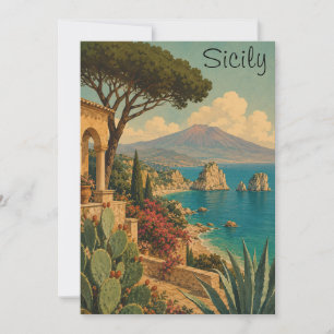 Vintage Sicily Italy Mediterranean Island Travel Card