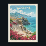 Vintage Sicily Taormina Italy Italian Travel Postcard<br><div class="desc">Anyone would love to receive this vintage travel postcard featuring a retro illustration of the town of Taormina in Siclity,  Italy!</div>
