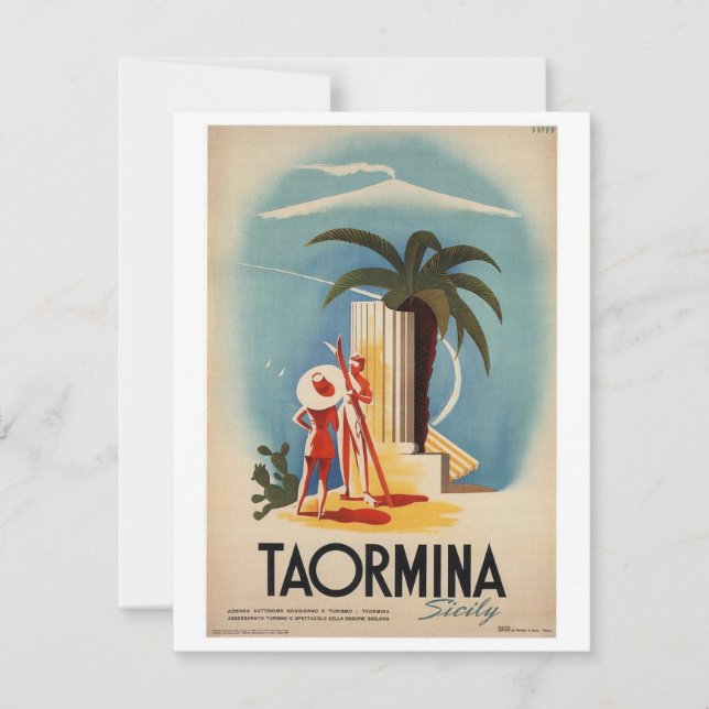 Vintage Sicily Travel Poster Flat Card - TAORMINA (Front)