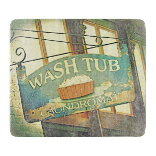 Vintage Sign Wash Tub Laundromat Small Cutting Board