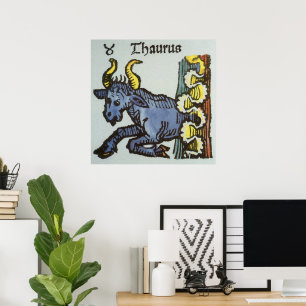 Vintage Signs of the Zodiac, Antique Taurus Bull
