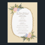 Vintage Silhouette Floral Wedding Program Card<br><div class="desc">Elegant wedding invitation illustrated with a whimsical oval frame and watercolor flowers in peach pink, delicate yellow and sweet blue. Dark green leaves and twigs, together with a couple's silhouette inspired by vintage cameos are married with fancy script font. This design can be easily customised and the background can be...</div>