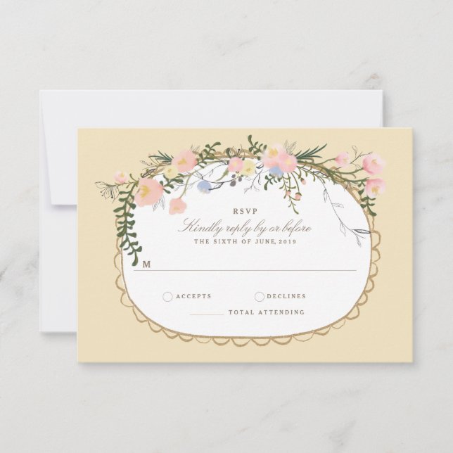 Vintage Silhouette Spring Floral Wedding RSVP (Front)