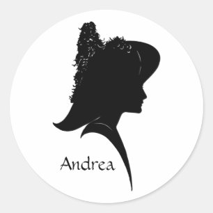 Vintage Silhouette Woman in Hat Personal Classic Round Sticker