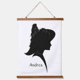 Vintage Silhouette Woman in Hat Personal Hanging Tapestry
