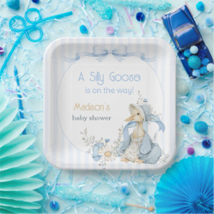 Vintage Silly Goose Pastel Blue Girl Baby Shower  Paper Plate