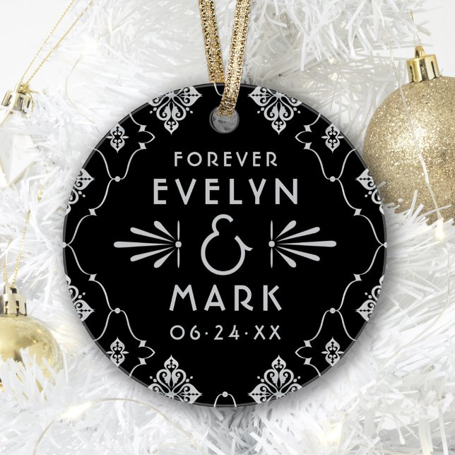 Vintage Silver Art Deco Wedding Monogram Photo Ornament (Creator Uploaded)