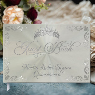 Vintage Silver Border & Tiara - Pastel Green Guest Book