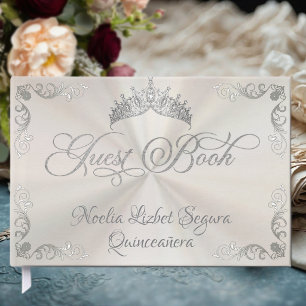 Vintage Silver Border & Tiara - Pearl White Guest Book