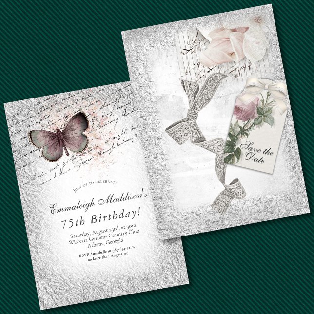 Vintage Silver Elegance Save the Date Birthday Invitation (Creator Uploaded)