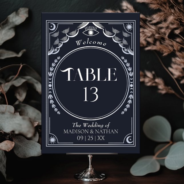 Vintage Silver Elegant Mystical Tarot Wedding Table Number (Creator Uploaded)