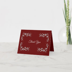 Vintage Silver Floral Pattern Red Elegant Wedding Thank You Card