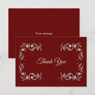 Vintage Silver Floral Pattern Red Elegant Wedding Thank You Card