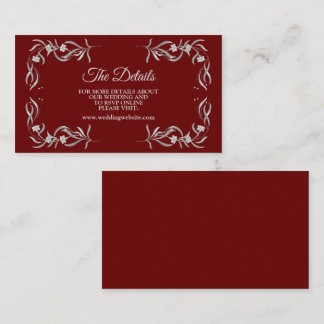 Vintage Silver Floral Pattern Red Wedding Detail Enclosure Card