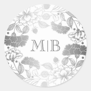 Vintage Silver Floral Wreath Elegant Wedding Classic Round Sticker
