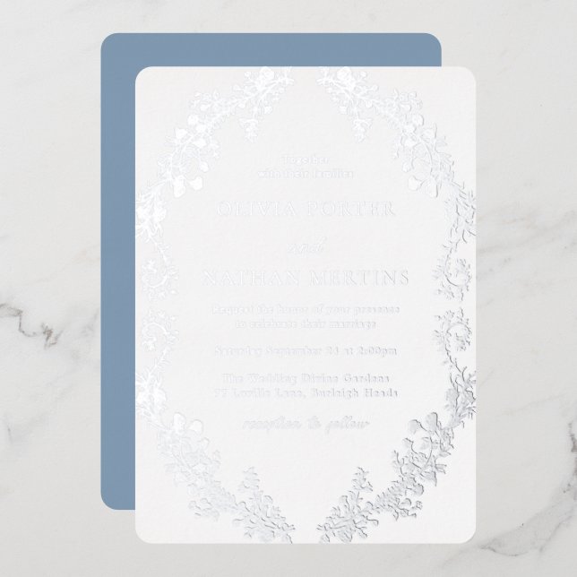 Vintage Silver Floral Wreath Wedding (Front/Back)