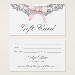 Vintage silver frame pink bow gift card