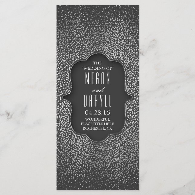 Vintage Silver Glitter Confetti Wedding Programs (Front)