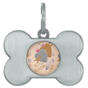 Vintage Silver & Gold Hearts Valentine Postcard Pet ID Tag