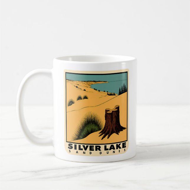 Vintage Silver Lake Sand Dunes Michigan Coffee Mug (Left)
