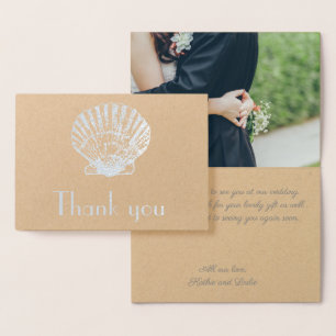 vintage silver seashell - Thank you Foil Card