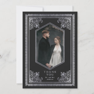 Vintage Silver Victorian Wedding Photo Thank Thank You Card