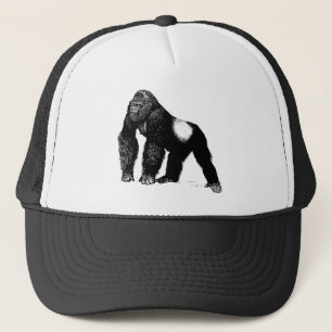 Vintage Silverback Gorilla Illustration, Black Trucker Hat