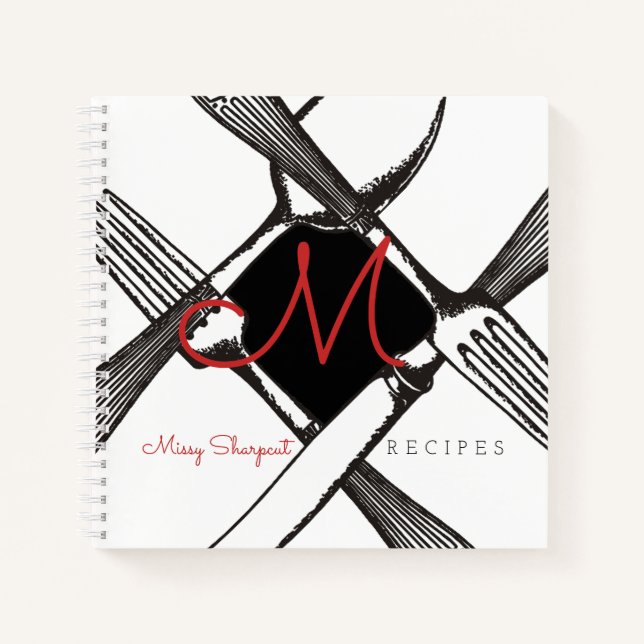 Vintage silverware monogram recipe cookbook notebook (Front)
