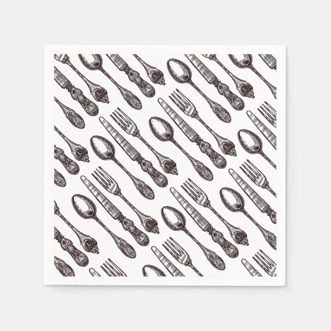 Vintage Silverware Ornate Artisan Classic Foodie  Napkin (Front)
