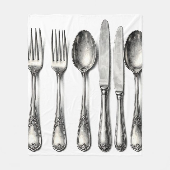 Vintage Silverware Ornate Flatware Kitchen  Fleece Blanket (Front)