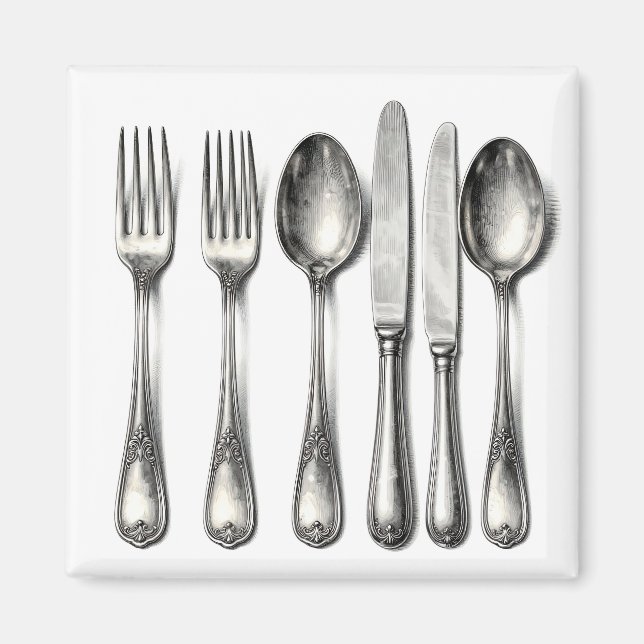 Vintage Silverware Ornate Flatware Kitchen  Magnet (Front)