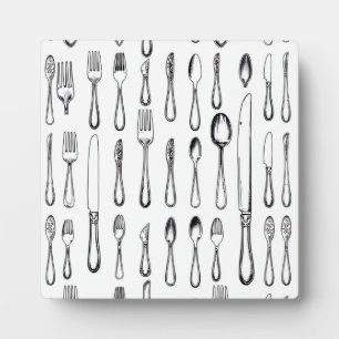 Vintage Silverware Sketch Pattern Elegant Plaque