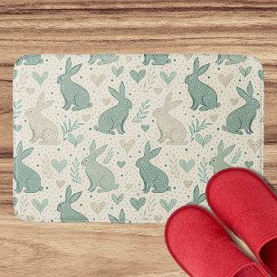 Vintage Simple Bunny Silhouettes Hearts Pattern Bath Mat