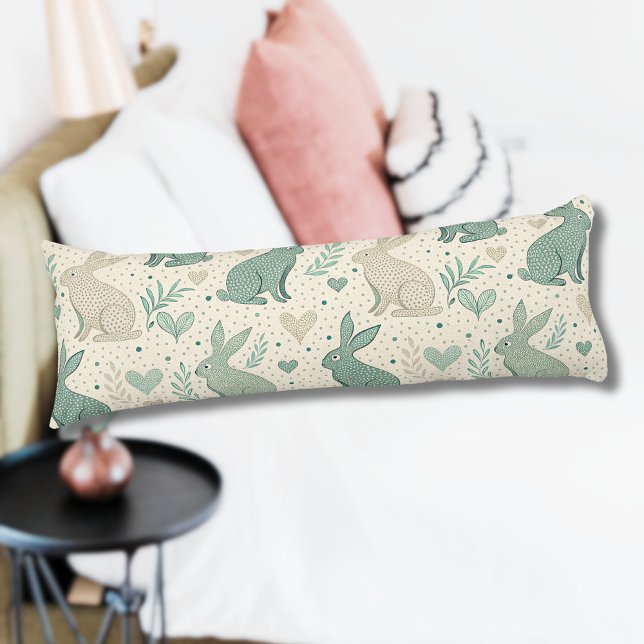 Vintage Simple Bunny Silhouettes Hearts Pattern Body Cushion (Creator Uploaded)