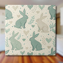 Vintage Simple Bunny Silhouettes Hearts Pattern