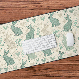 Vintage Simple Bunny Silhouettes Hearts Pattern Desk Mat