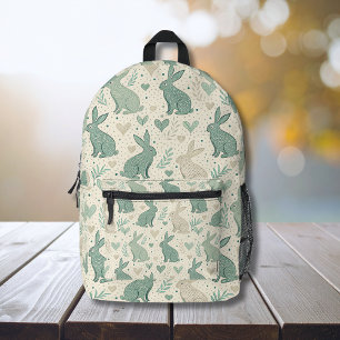 Vintage Simple Bunny Silhouettes Hearts Pattern Printed Backpack