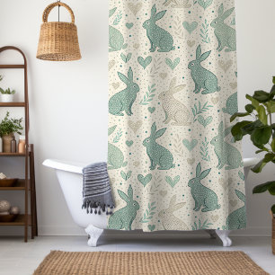 Vintage Simple Bunny Silhouettes Hearts Pattern Shower Curtain