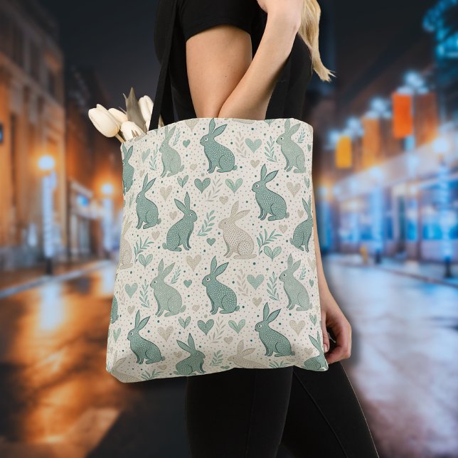 Vintage Simple Bunny Silhouettes Hearts Pattern Tote Bag (Creator Uploaded)