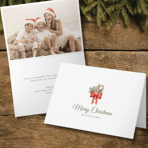 Vintage Simple Candy Cane Bow Merry Christmas Holiday Card