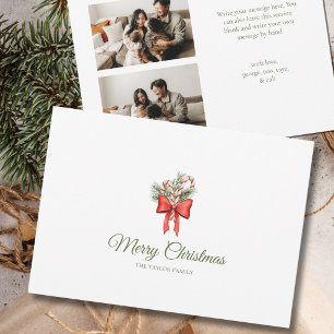 Vintage Simple Candy Cane Bow Merry Christmas Holiday Card