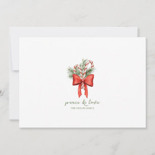 Vintage Simple Candy Cane Bow non-photo Christmas Holiday Card