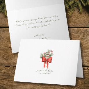 Vintage Simple Candy Cane Bow non-photo Christmas Holiday Card