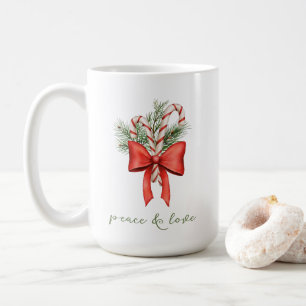 Vintage Simple Candy Cane Bow Peace Love Christmas Coffee Mug