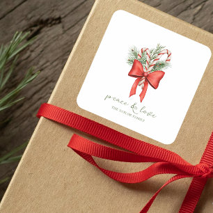 Vintage Simple Candy Cane Bow Peace Love Christmas Square Sticker