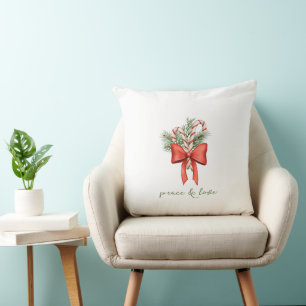 Vintage Simple Candy Cane Bow Peace Love religious Cushion